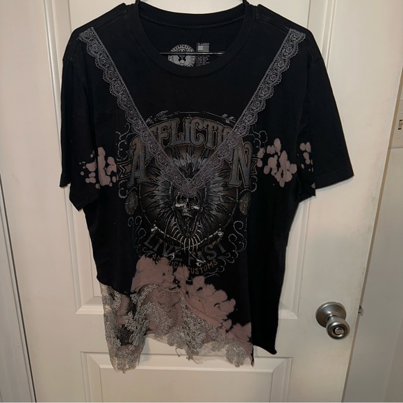 Affliction Tops - Affliction skull lace shirt